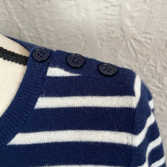 Talbots Gold Tinsel Whale Blue Striped Pullover Sweater - Picture 6 of 9